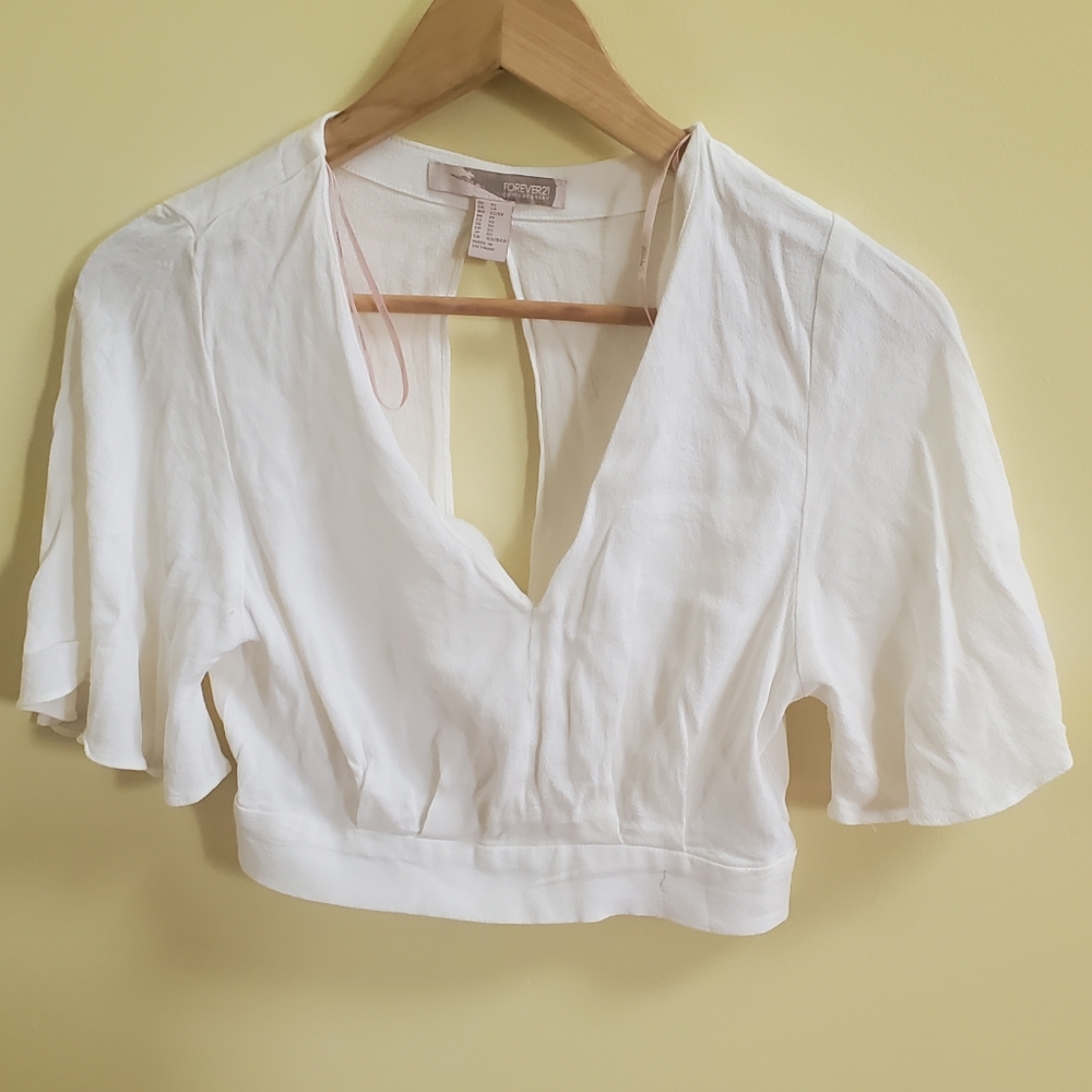 Forever 21 White opened back crop top